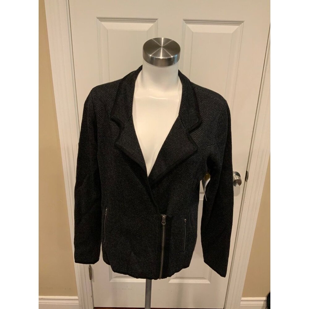 Tahari Gary & Black Herringbone Blazer, W/ Notch Collar, Size Large